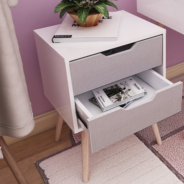 The Range | Kosy Koala Chic White Grey Weave Bedside Table Cabinet With 2 Drawers - Grey Kosy Koala Chic White Grey Weave Bedside Table Cabinet With 2 Drawers - Grey