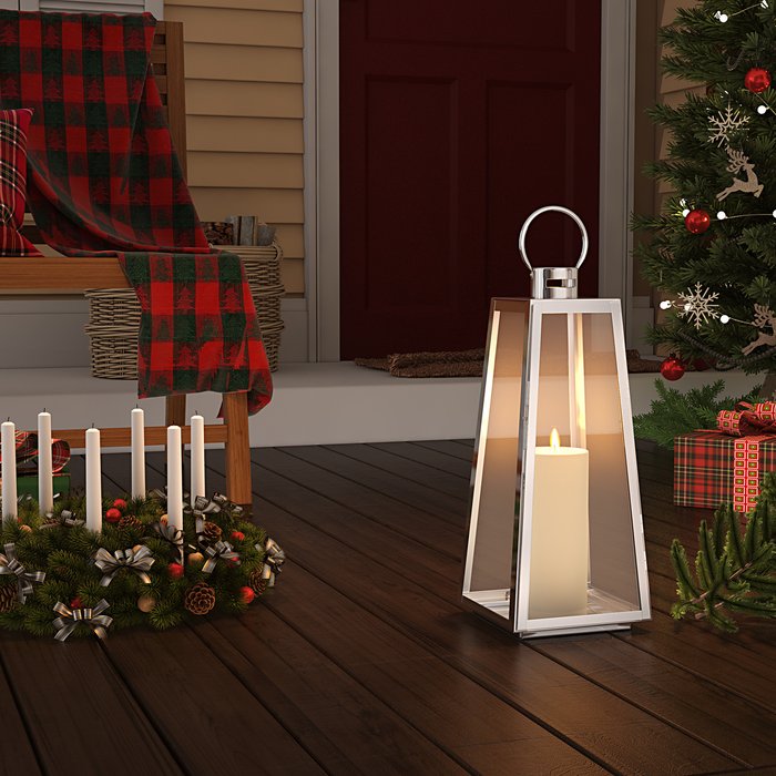 The Range | Livingandhome Tapered Lantern Candle Holder - Silver / 22.5*22.5*54CM Livingandhome Tapered Lantern Candle Holder - Silver / 22.5*22.5*54CM
