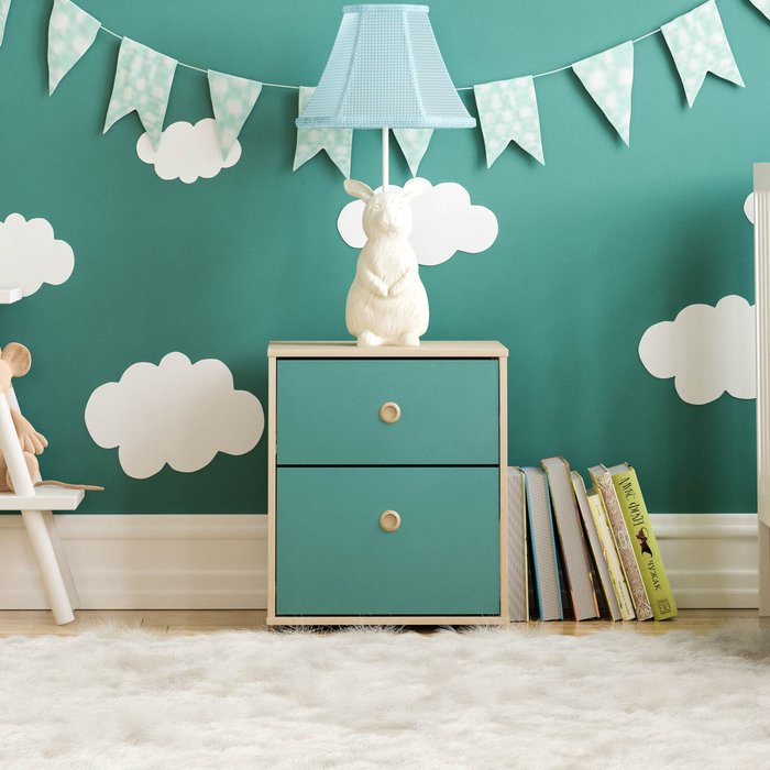 The Range | Neptune 2 Drawer Bedside Table - Blue and Oak Neptune 2 Drawer Bedside Table - Blue and Oak