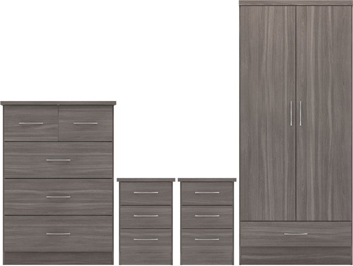 The Range | Seconique Nevada 2 Door 1 Drawer Wardrobe Bedroom Set - Black Wood Grain Seconique Nevada 2 Door 1 Drawer Wardrobe Bedroom Set - Black Wood Grain