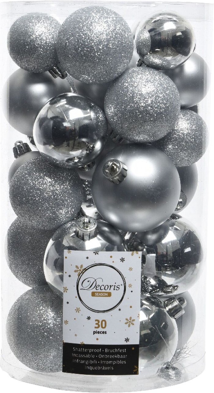 The Range | Decoris 30 Silver Shatterproof Baubles - Silver Decoris 30 Silver Shatterproof Baubles - Silver