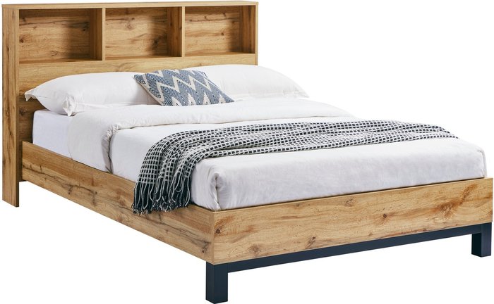The Range | Julian Bowen Bali Bookcase Headboard Double Bed - Oak Julian Bowen Bali Bookcase Headboard Double Bed - Oak