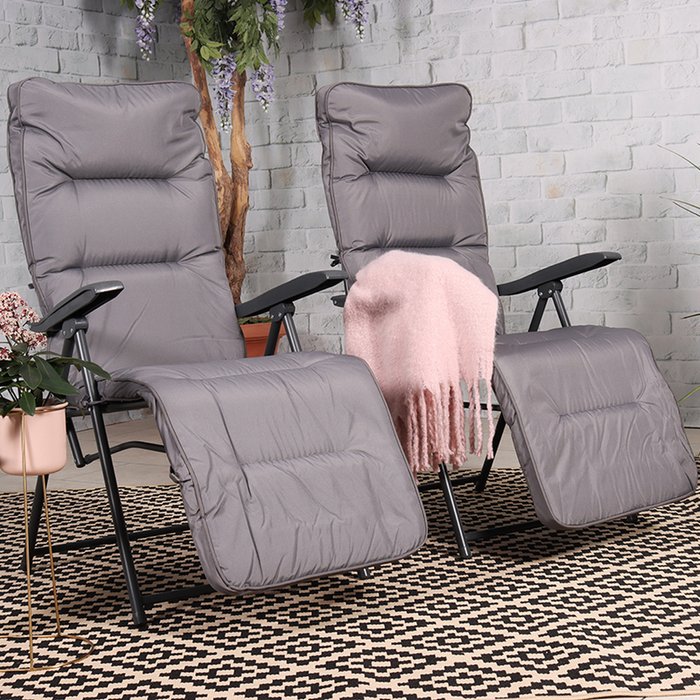The Range | Royalcraft Royalcraft Cairo 2Pk Folding Relaxer with Cushion - Black Royalcraft Royalcraft Cairo 2Pk Folding Relaxer with Cushion - Black