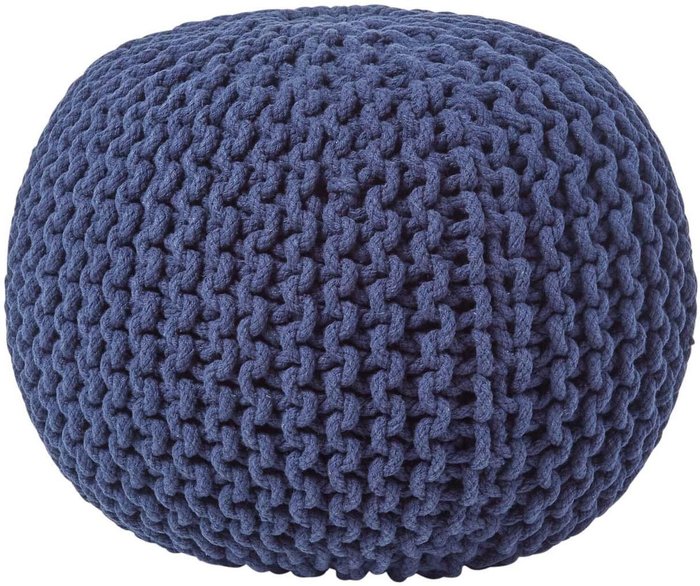 The Range | Homescapes Round Cotton Knitted Pouffe - Navy / 40cm Homescapes Round Cotton Knitted Pouffe - Navy / 40cm