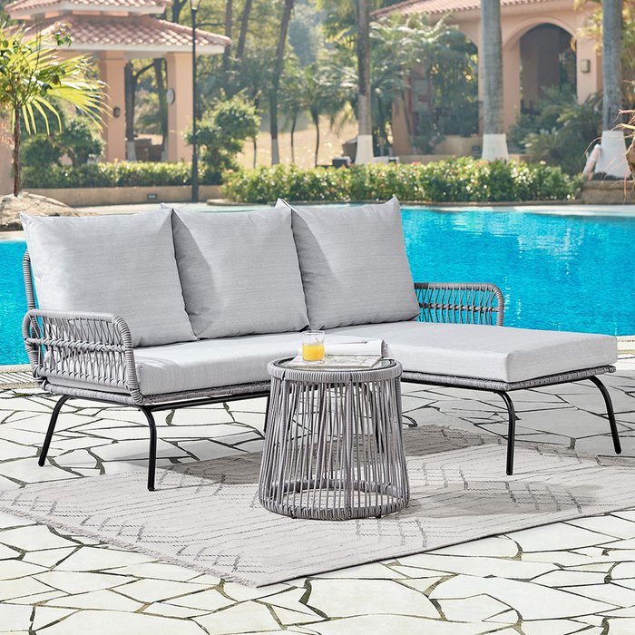 The Range | GRS Arlo 3 Piece Rattan Rope Style L Shape Sofa - Grey GRS Arlo 3 Piece Rattan Rope Style L Shape Sofa - Grey