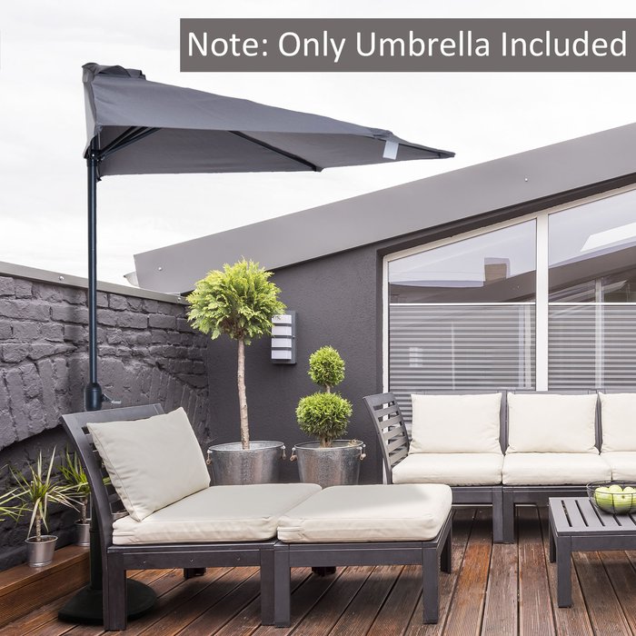 The Range | Outsunny Outsunny 3M Half Round Parasol Garden Sun Umbrella Metal With Crank - Grey Outsunny Outsunny 3M Half Round Parasol Garden Sun Umbrella Metal With Crank - Grey