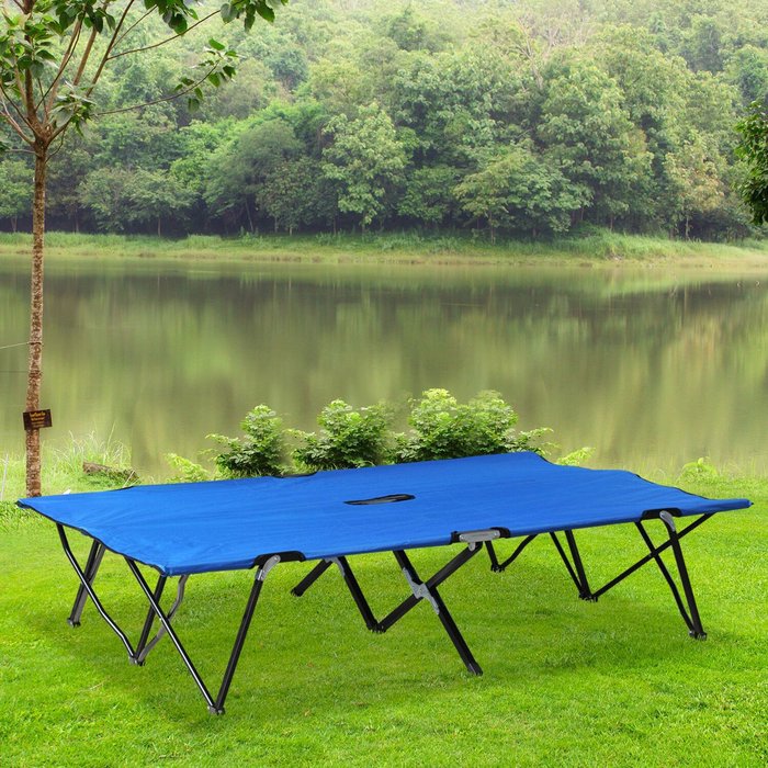 The Range | Outsunny Folding Camping Bed With Portable Travel Bag - Blue Outsunny Folding Camping Bed With Portable Travel Bag - Blue