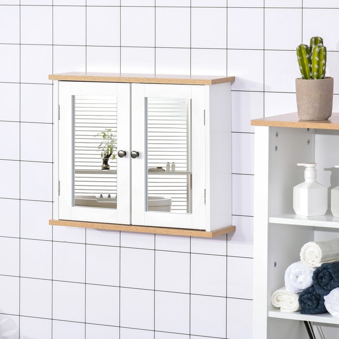 The Range | HOMCOM Wall Mounted Bathroom Mirror Cabinet - White, Wood Grain Top HOMCOM Wall Mounted Bathroom Mirror Cabinet - White, Wood Grain Top