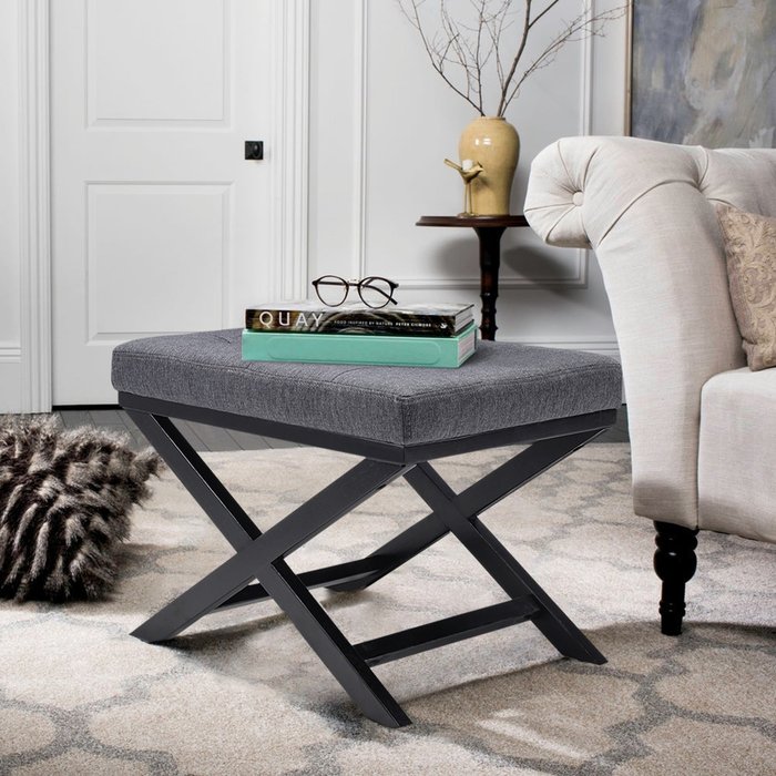 The Range | Livingandhome Linen Fabric Vintage Foot Stool Buttoned Pouffe Footrest Small Chair Seat - Grey Livingandhome Linen Fabric Vintage Foot Stool Buttoned Pouffe Footrest Small Chair Seat - Grey