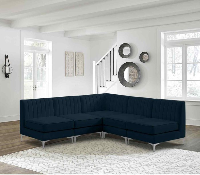 The Range | Simply Eleganza Albert Modular Corner Sofa in Velour Velvet Fabric - Blue Simply Eleganza Albert Modular Corner Sofa in Velour Velvet Fabric - Blue