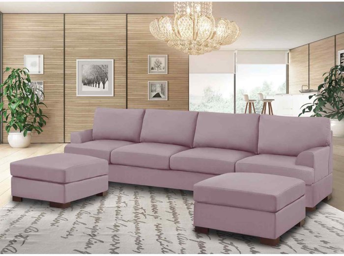 The Range | Simply Eleganza Henry Large U Shape Sofa in Plush Velvet with 2 Footstools - Pink Simply Eleganza Henry Large U Shape Sofa in Plush Velvet with 2 Footstools - Pink