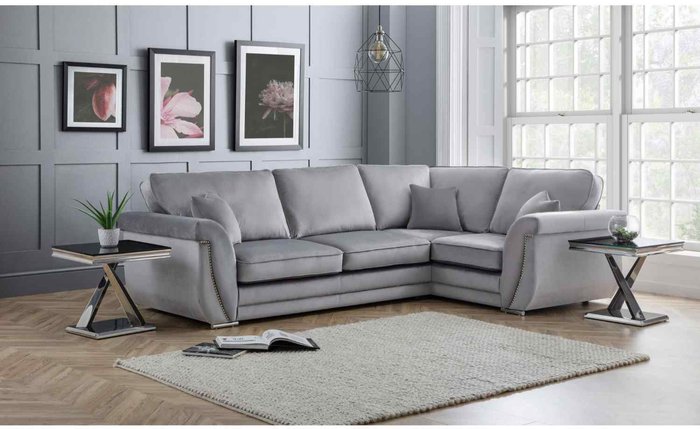 The Range | Simply Eleganza Luca Full Back L Shape Right Hand Corner Sofa Velvet Beading - Grey Simply Eleganza Luca Full Back L Shape Right Hand Corner Sofa Velvet Beading - Grey