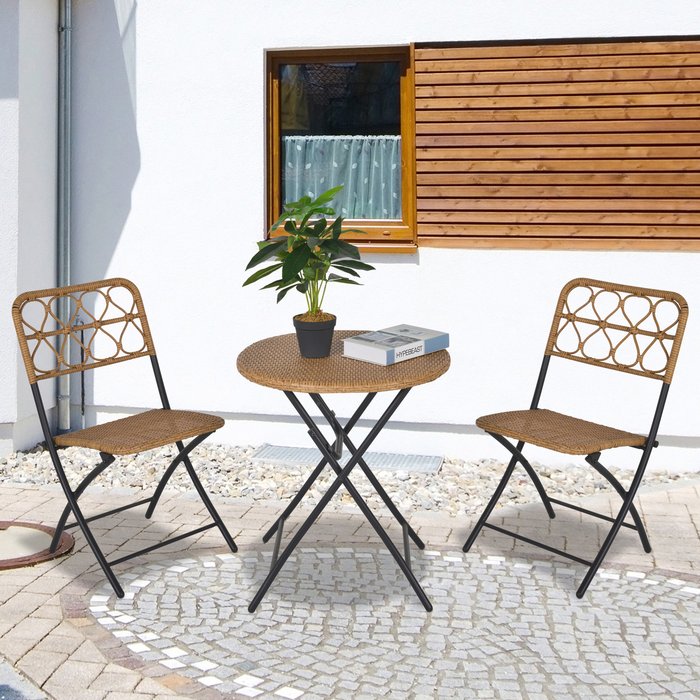 The Range | Outsunny 3 Piece Rattan Wicker Bistro Set - Natural Wood Outsunny 3 Piece Rattan Wicker Bistro Set - Natural Wood