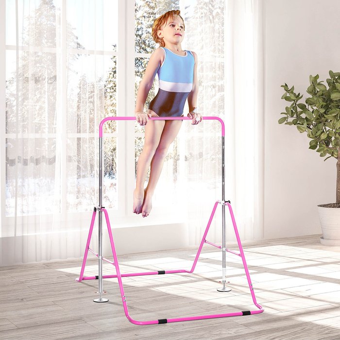 The Range | HOMCOM Kids Gymnastics Bar, Foldable Horizontal Bars with Adjustable Height - Pink HOMCOM Kids Gymnastics Bar, Foldable Horizontal Bars with Adjustable Height - Pink