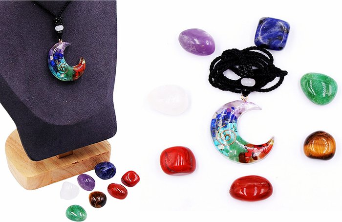 The Range | Chakra Moon Necklace with Seven Chakra Stones Gift Set - Multi-coloured Chakra Moon Necklace with Seven Chakra Stones Gift Set - Multi-coloured