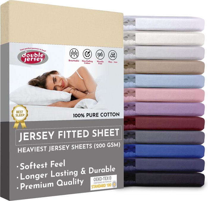 The Range | Double Jersey 160x200x32 cm Double Jersey - Cotton Fitted Sheets - Yellow / Beige Double Jersey 160x200x32 cm Double Jersey - Cotton Fitted Sheets - Yellow / Beige