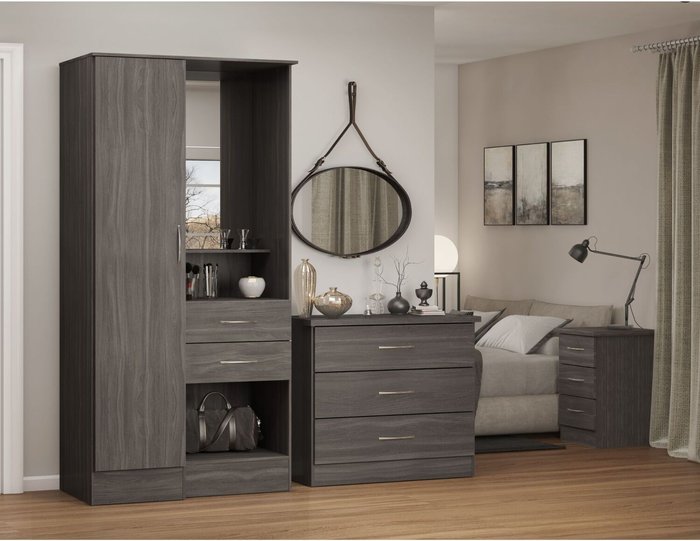 The Range | Seconique Nevada Vanity 1 Door Wardrobe - Black Wood Grain / Black Wood Grain Seconique Nevada Vanity 1 Door Wardrobe - Black Wood Grain / Black Wood Grain