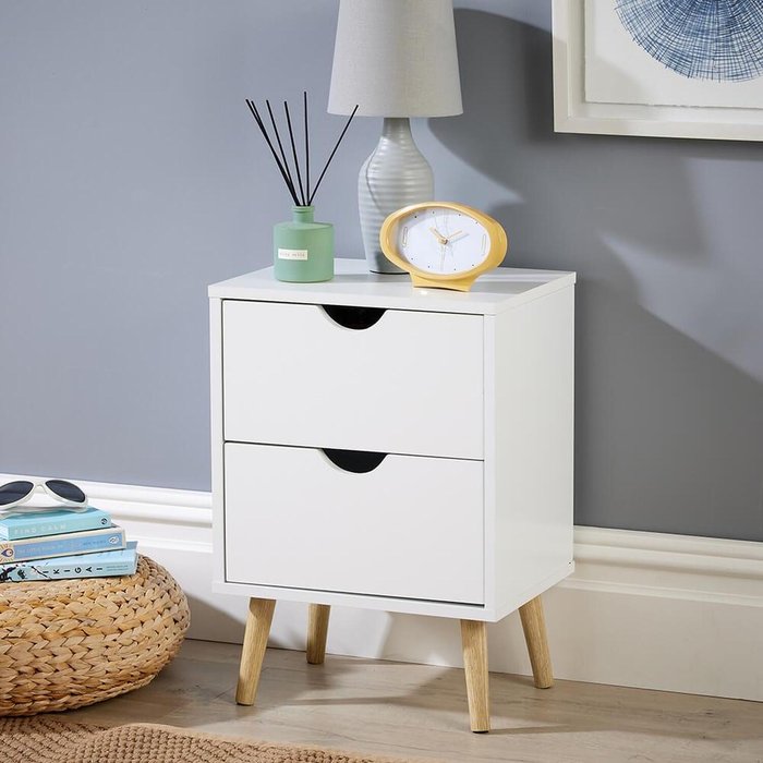 The Range | Home Source Skara 2 Drawer Bedside Table Bedroom Storage Unit - White Home Source Skara 2 Drawer Bedside Table Bedroom Storage Unit - White