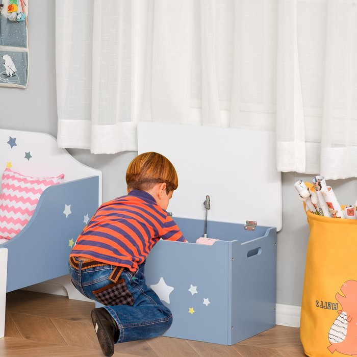 The Range | HOMCOM Kids Storage Chest with Safety Hinge Handles - Blue HOMCOM Kids Storage Chest with Safety Hinge Handles - Blue