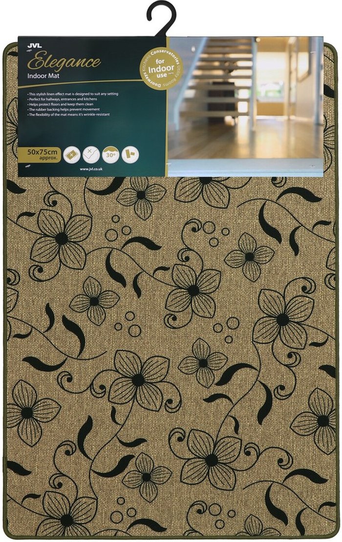 The Range | JVL JVL Elegance Printed Mat 50x75cm Flowers - Beige JVL JVL Elegance Printed Mat 50x75cm Flowers - Beige
