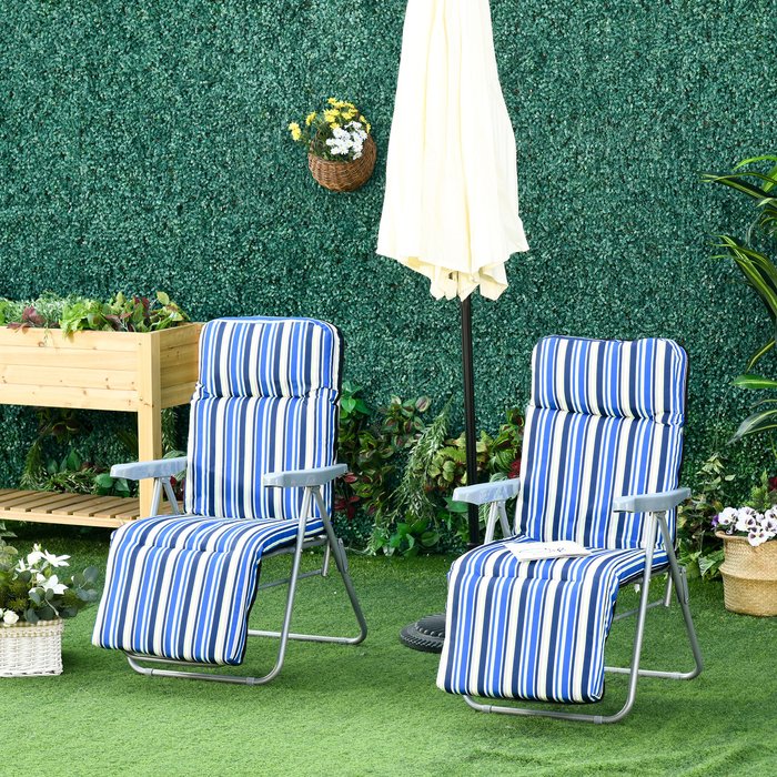 The Range | Outsunny Outsunny Set of 2 Garden Sun Loungers - Blue and White Outsunny Outsunny Set of 2 Garden Sun Loungers - Blue and White