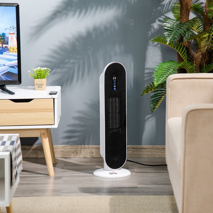 The Range | HOMCOM Ceramic Space Heater with 45 Degree Oscillation, Remote Control - White HOMCOM Ceramic Space Heater with 45 Degree Oscillation, Remote Control - White