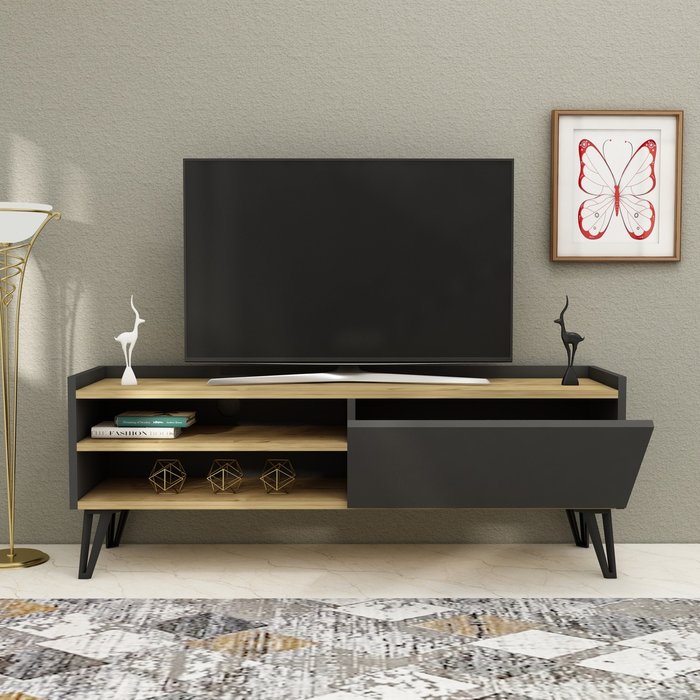 The Range | Destina Home Cavera TV Stand with Cabinet and Shelves - Sapphire Oak - Anthracite Destina Home Cavera TV Stand with Cabinet and Shelves - Sapphire Oak - Anthracite
