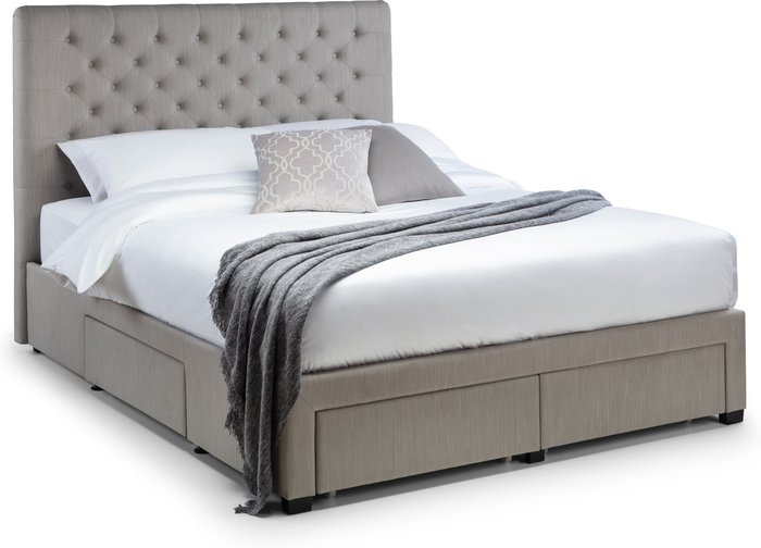 The Range | Julian Bowen Wilton Deep Button 4 Drawer Double Bed - Grey Linen - Grey Julian Bowen Wilton Deep Button 4 Drawer Double Bed - Grey Linen - Grey