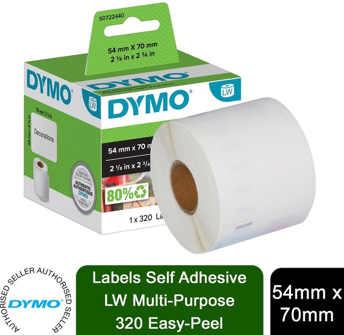The Range | Dymo Dymo 99015 LabelWriter Large Multipurpose Labels 70mm x 54mm (Pack of 320) S0722440 Dymo Dymo 99015 LabelWriter Large Multipurpose Labels 70mm x 54mm (Pack of 320) S0722440