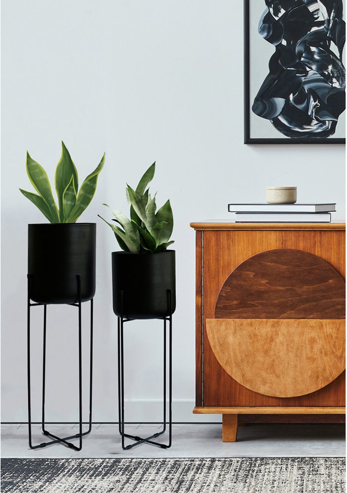The Range | Green Decore Green Decore Vivid Set Of 2 Black Planters With Stand Green Decore Green Decore Vivid Set Of 2 Black Planters With Stand