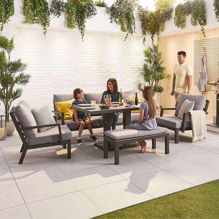 The Range | Nova Nova Vogue 3 Seat Outdoor Sofa Set With Rising Table & Bench - Grey Nova Nova Vogue 3 Seat Outdoor Sofa Set With Rising Table & Bench - Grey