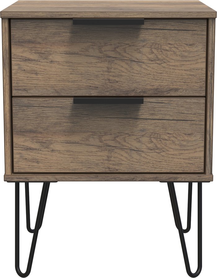 The Range | Hong Kong Ready Assembled 2 Drawer Bedside Cabinet - Vintage Oak Hong Kong Ready Assembled 2 Drawer Bedside Cabinet - Vintage Oak