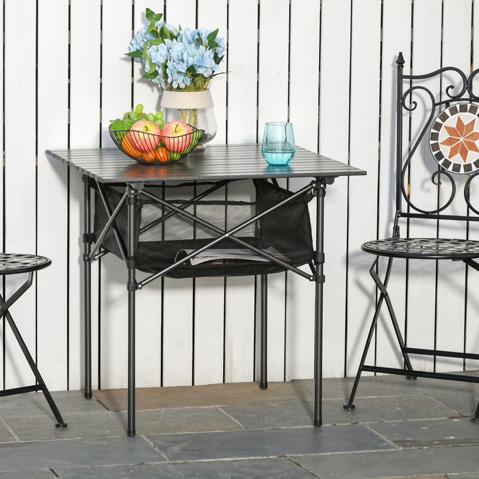 The Range | Outsunny Aluminium Roll-Top Table With Mesh Bag - Black Outsunny Aluminium Roll-Top Table With Mesh Bag - Black