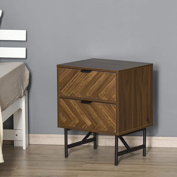 The Range | HOMCOM Two Drawer Bedside Table - Brown HOMCOM Two Drawer Bedside Table - Brown