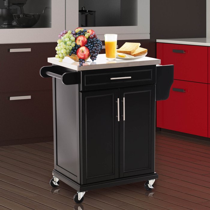 The Range | HOMCOM Homcom Kitchen Cart Storage Trolley With Drawer Towel Rail - Steel Black HOMCOM Homcom Kitchen Cart Storage Trolley With Drawer Towel Rail - Steel Black