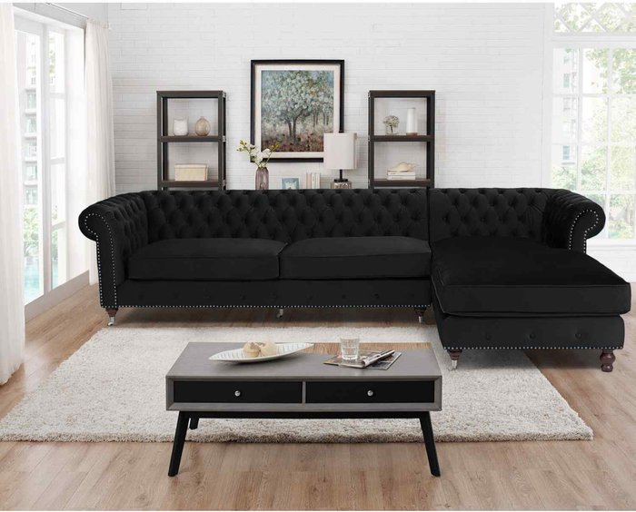 The Range | Simply Eleganza Kayla Chesterfield L Shape Left Hand Corner Sofa - Black Simply Eleganza Kayla Chesterfield L Shape Left Hand Corner Sofa - Black
