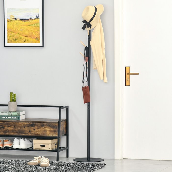 The Range | HOMCOM 174cm Free Standing Coat Rack Hat Stand - Black HOMCOM 174cm Free Standing Coat Rack Hat Stand - Black