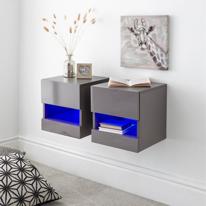 The Range | GFW Galicia Pair of Wall Mounted Bedside Tables - Grey GFW Galicia Pair of Wall Mounted Bedside Tables - Grey