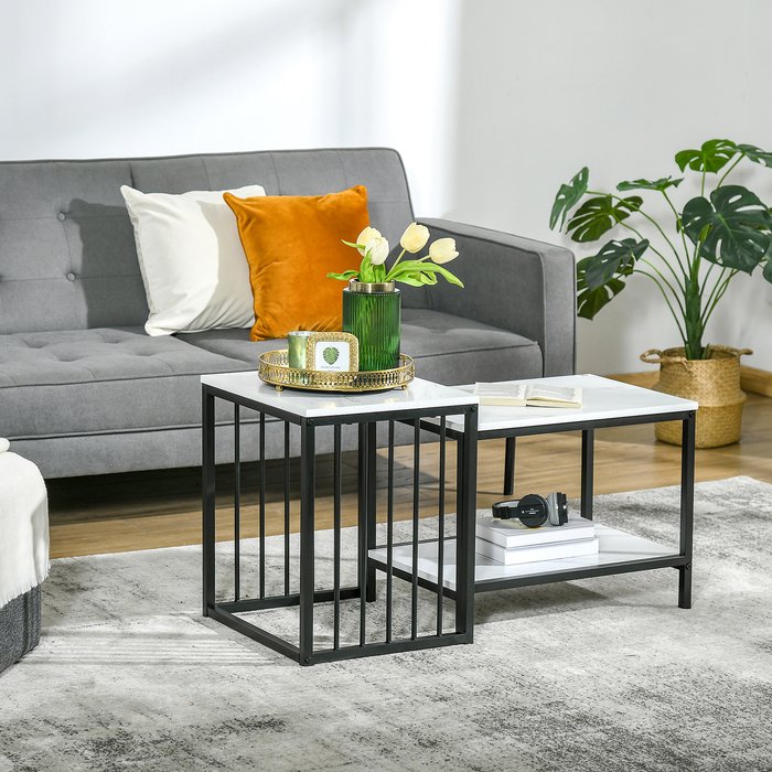 The Range | HOMCOM Modern Coffee Table Set of Two, Marble-Effect Nesting Side Tables - White HOMCOM Modern Coffee Table Set of Two, Marble-Effect Nesting Side Tables - White