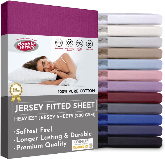 The Range | Double Jersey Double Jersey - Luxurious Jersey - Fitted Sheet - Deep Pocket 160x200x32 cm - Purple Double Jersey Double Jersey - Luxurious Jersey - Fitted Sheet - Deep Pocket 160x200x32 cm - Purple