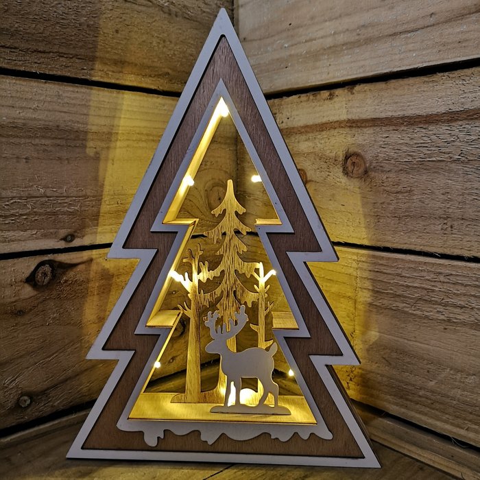 The Range | Samuel Alexander Snowtime Christmas Wooden LED Tree with Forest Stag Scene - Neutral silhouette display Samuel Alexander Snowtime Christmas Wooden LED Tree with Forest Stag Scene - Neutral silhouette display