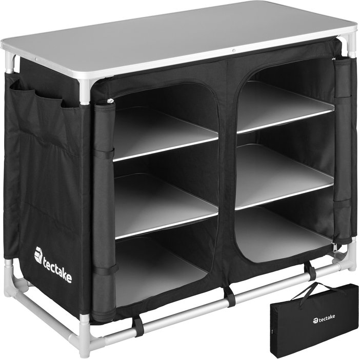 The Range | TECTAKE Camping Kitchen with 6 Shelves - Black TECTAKE Camping Kitchen with 6 Shelves - Black