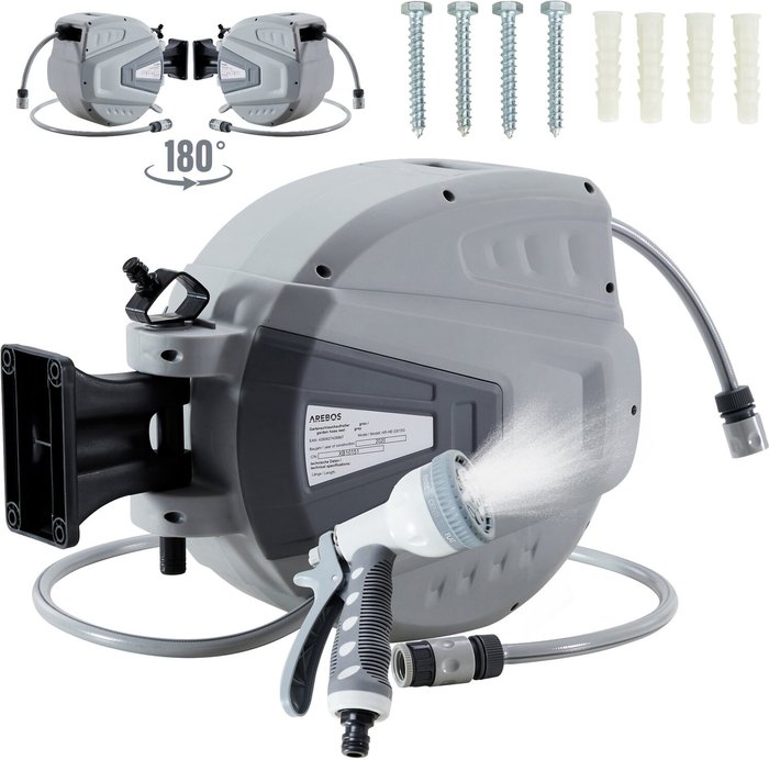 The Range | Arebos 30-Metre Swivel Hose Reel with Locking Stop - Grey Arebos 30-Metre Swivel Hose Reel with Locking Stop - Grey