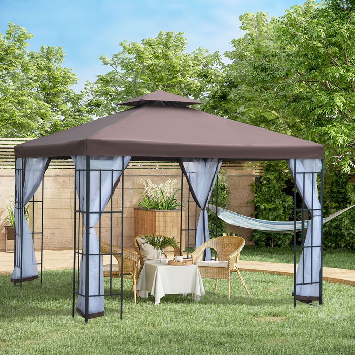 The Range | Outsunny Party Tent Marquee Canopy with Mesh Sidewall - Coffee Outsunny Party Tent Marquee Canopy with Mesh Sidewall - Coffee