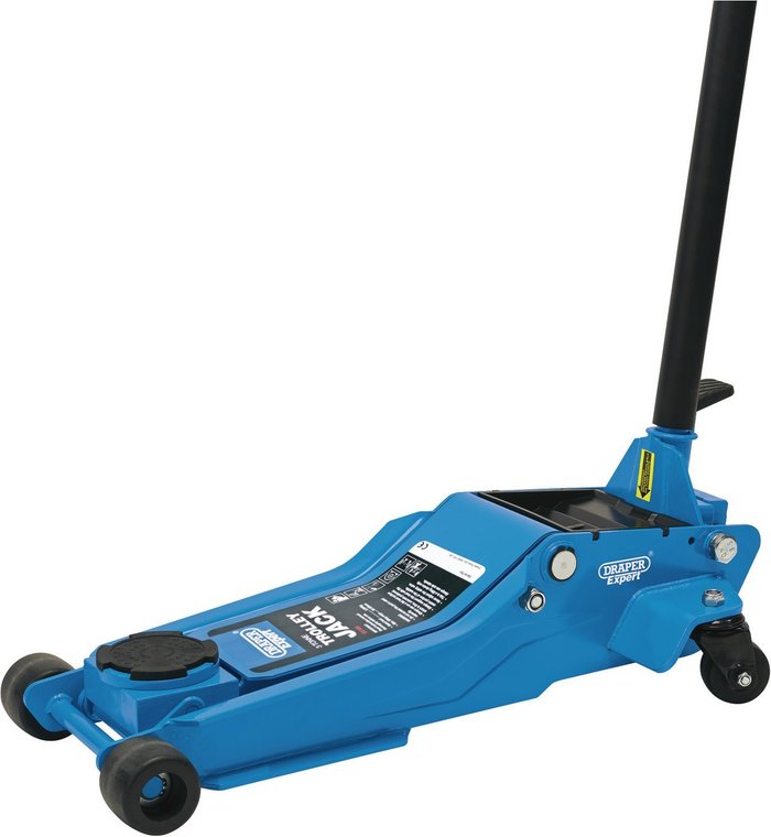 The Range | Draper Draper Professional Garage Trolley Jack (3 Tonne) - Blue Draper Draper Professional Garage Trolley Jack (3 Tonne) - Blue