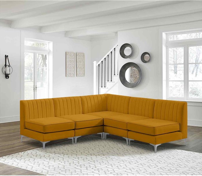 The Range | Simply Eleganza Albert Modular Corner Sofa in Velour Velvet Fabric - Yellow Simply Eleganza Albert Modular Corner Sofa in Velour Velvet Fabric - Yellow
