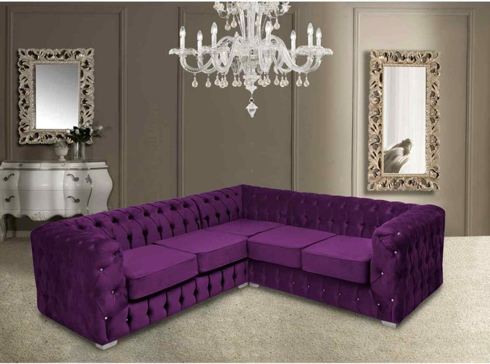 The Range | Simply Eleganza Percy Fixed Back Tufted Fluted Large Corner Sofa - Purple Simply Eleganza Percy Fixed Back Tufted Fluted Large Corner Sofa - Purple