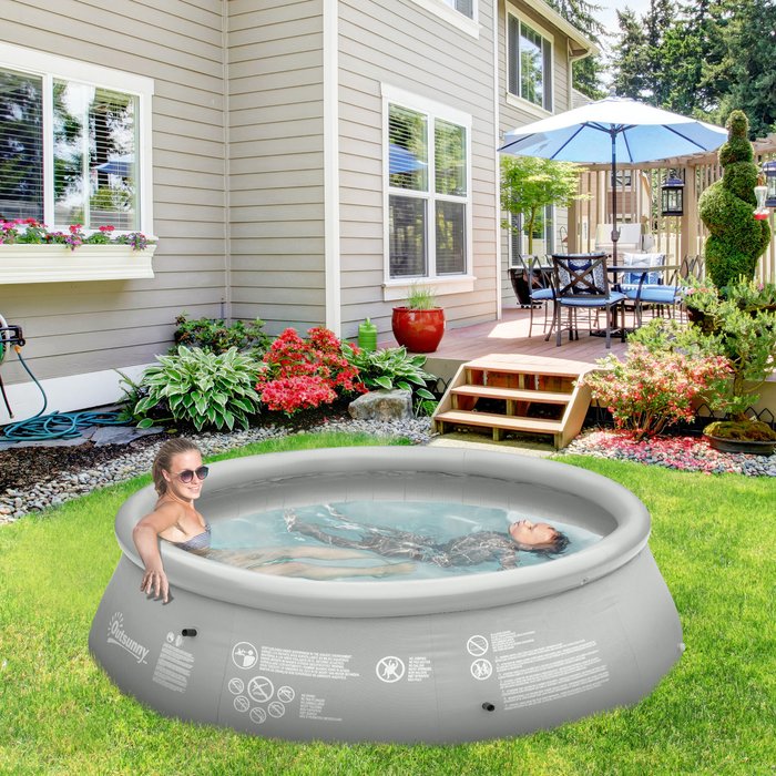 The Range | Outsunny Family Inflatable Pool Round Paddling Pool - Grey Outsunny Family Inflatable Pool Round Paddling Pool - Grey
