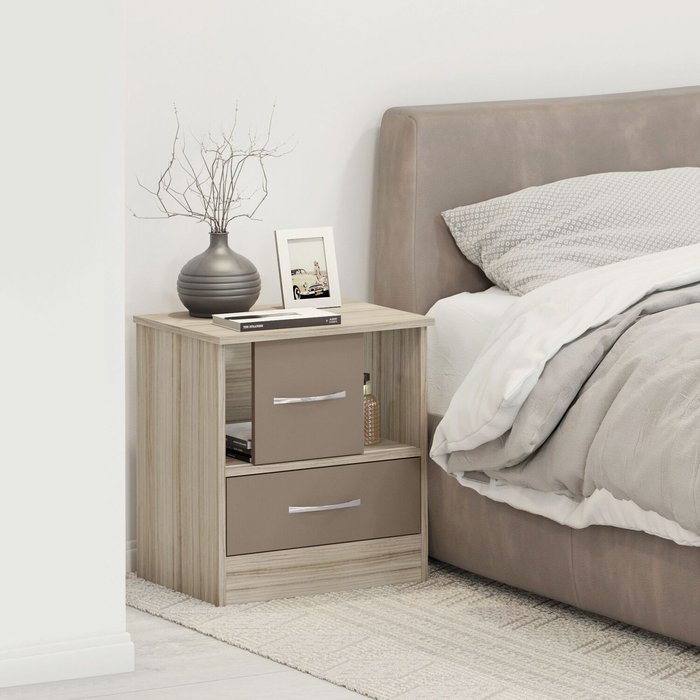 The Range | Seconique Nevada Sliding Door Bedside - Oyster Gloss, Light Oak Seconique Nevada Sliding Door Bedside - Oyster Gloss, Light Oak