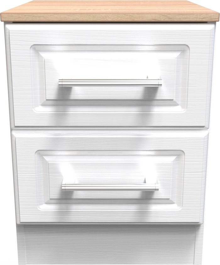 The Range | Elmley Ready Assembled 2 Drawer Bedside Cabinet - White Ash / Oak Elmley Ready Assembled 2 Drawer Bedside Cabinet - White Ash / Oak
